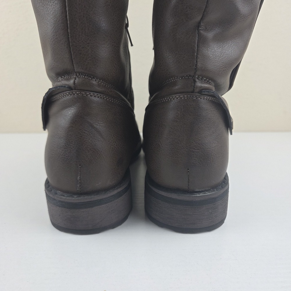 Muk Luks Crumpet Brown Faux Leather‎ Lined Side Zip/Snap Heel Boots Womens Sz 10 - Picture 8 of 14